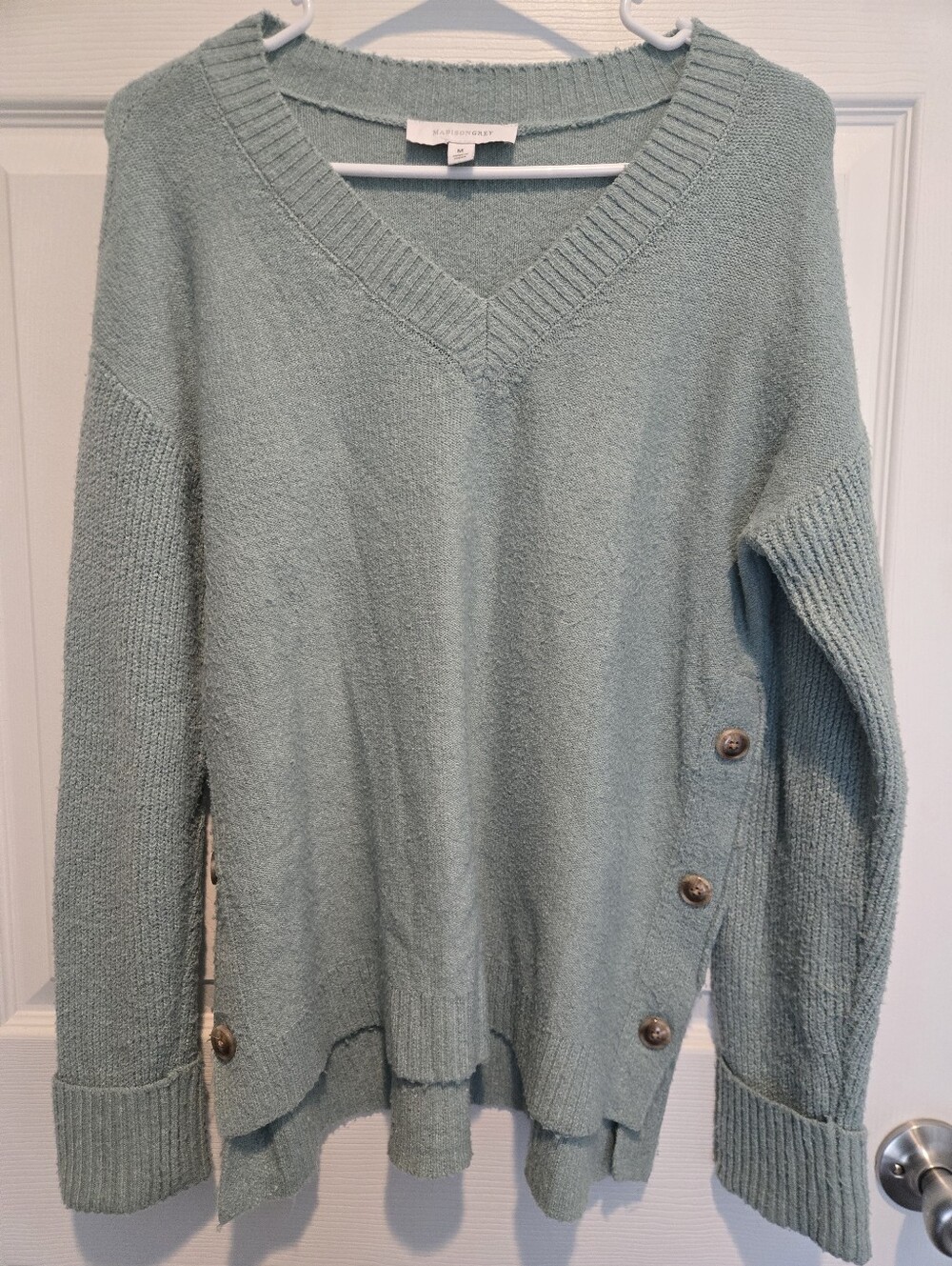 Madison Grey Light Turquoise V-neck Sweater Size Medium